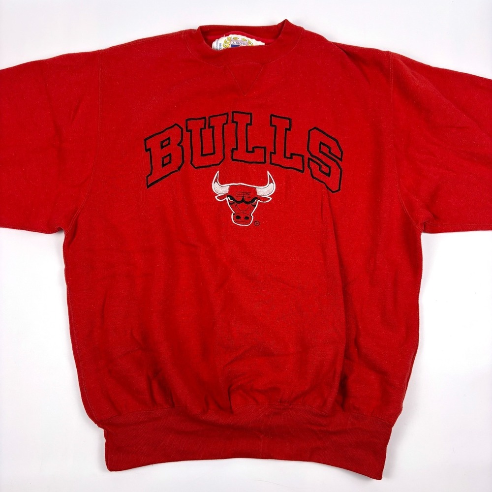 VTG 90s Chicago Bulls Logo 7 Crewneck Sweatshirt Mens Sz M Red Black Embroidered
